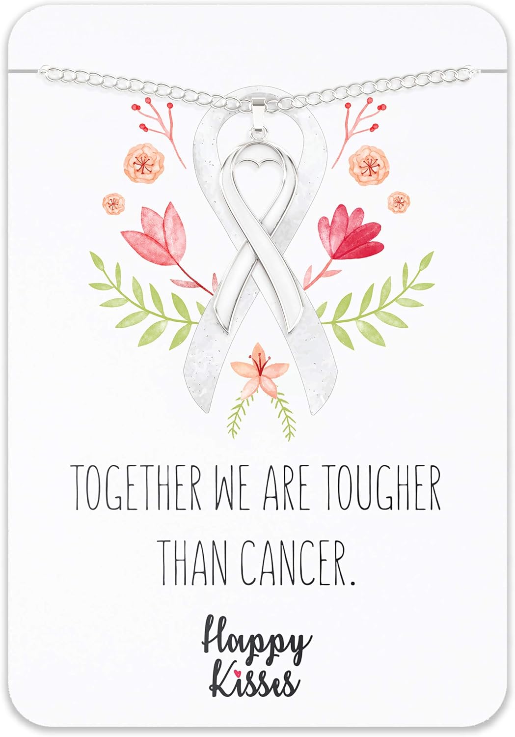 Happy Kisses Cancer Awareness Necklace - Ribbon Pendant, “Together We are Tougher Than Cancer” - Gift for Women - Image 2