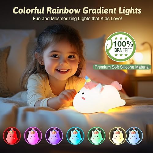 Miniatura 2 de Dealswin Luz nocturna para niños, bonita lámpara táctil de animales, luz de noche LED de silicona que cambia de color, lámpara de mesa, lámpara de