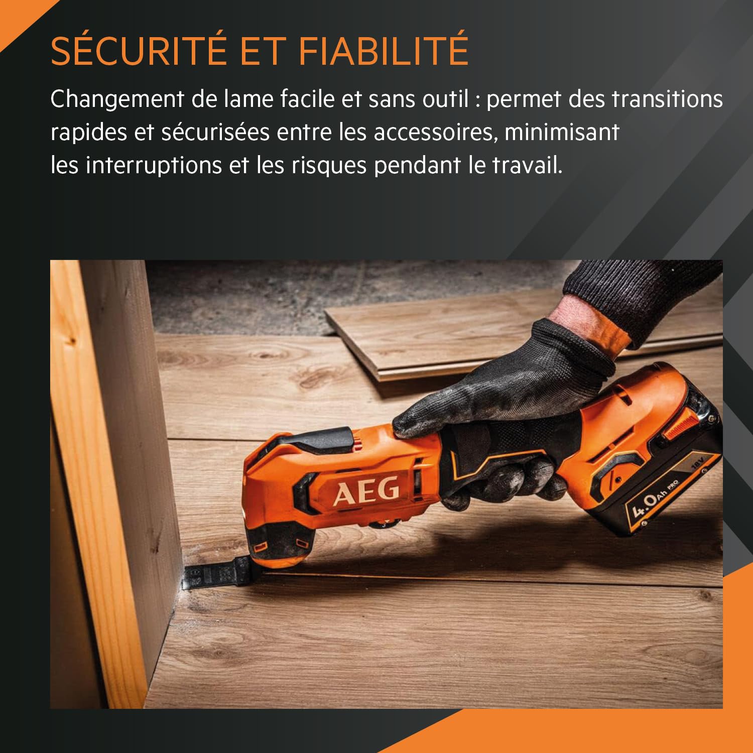 AEG - Outil Multifonction Multitool - Sans Fil - Découpe de Matière, Ponçage, Polissage, Sciage, Fraisage, Décapage, Raclage - 6 Vitesses - Poignée Softgrip - Batterie Pro18V - BMT18-0