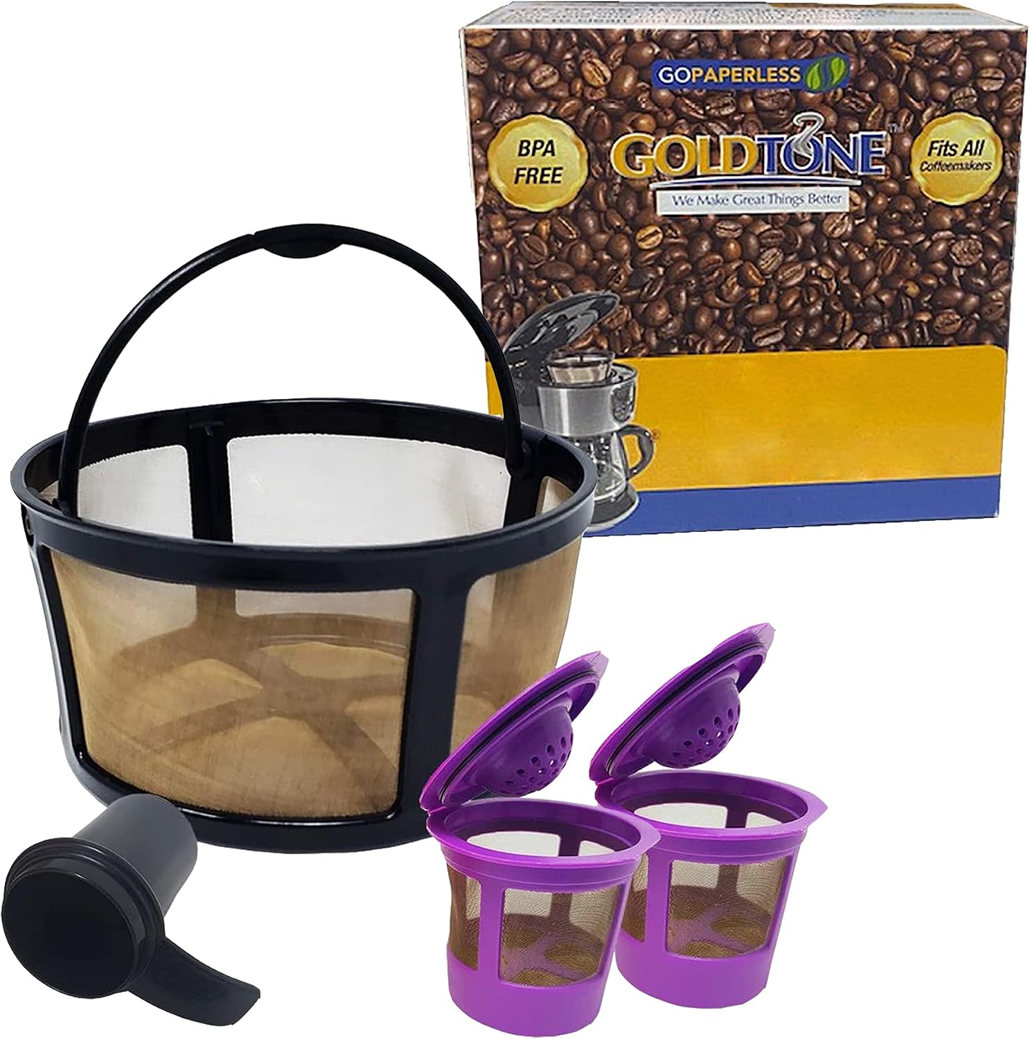 GOLDTONE Reusable Coffee Filter fits KEURIG Essentials & K-Duo Coffee Makers and Brewers includes 2 Single Serve Filters and Scoop
