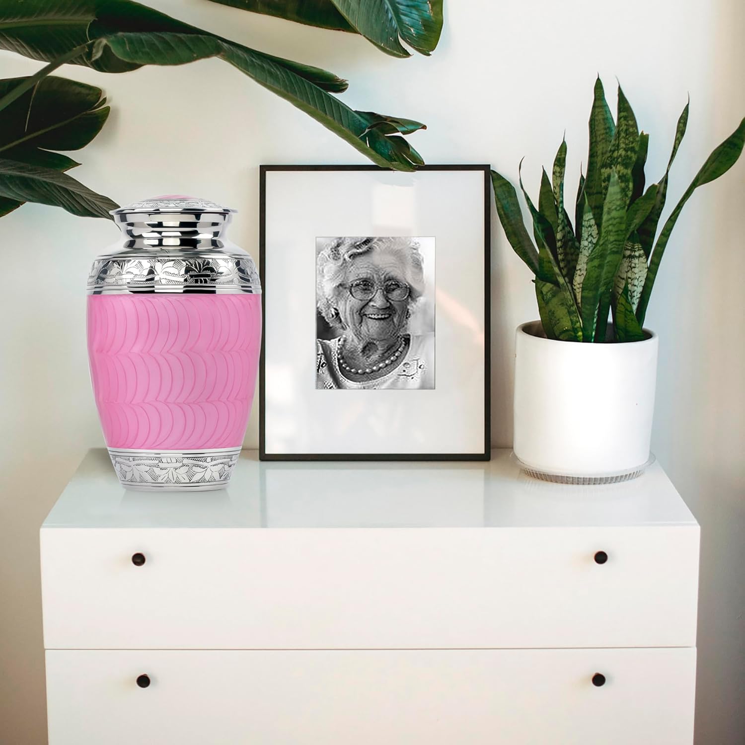 Trupoint Memorials Cremation Urns for Human Ashes, Decorative Burial Urn for Adult Men and Women, Large Light Pink with Silver Lining