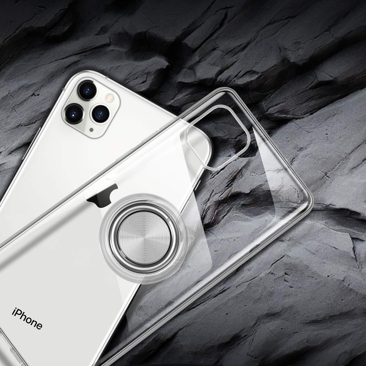 WATACHE IPhone 11 Pro Max Hülle – Crystal Clear Mit Carbon-Optik, 360° Drehbarer Fingerring, Magnetisch, Schwarz