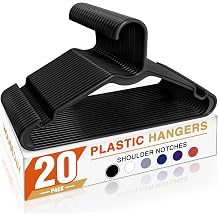 HOUSE DAY Black Plastic Hangers 20 Pack - Made in USA - Slim Space Saving Clothes Hanger with Shoulder Grooves for Dresses, Shirts, Pants, Durable and Strong - Perfect Closet Organizers and Storage