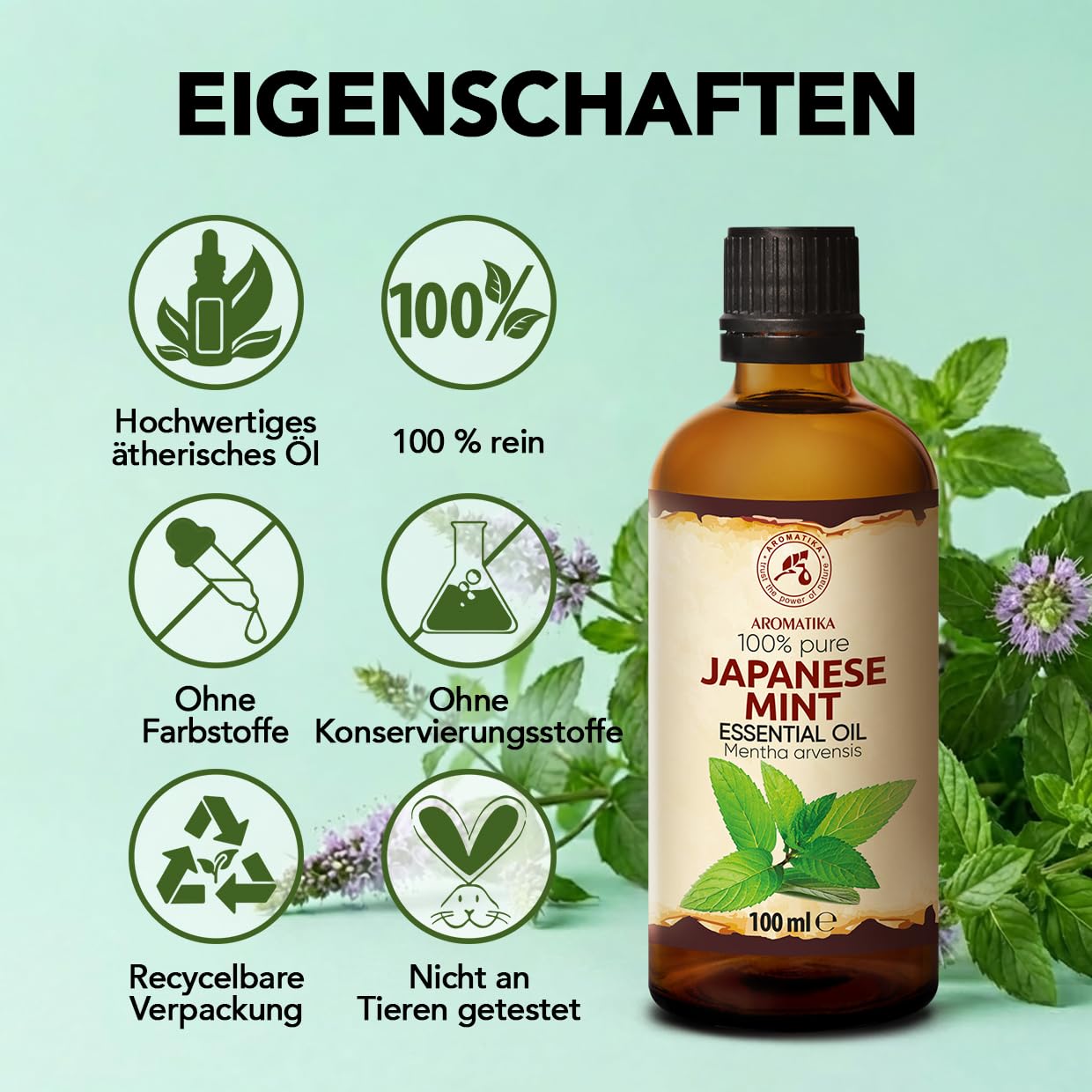 Ätherisches Öl Der Japanischen Minze 2x100 ml - Mentha Arvensis - Reines Ätherisches Minze Öl - für Diffusers und Duftlampen - Frischer Aroma - Minzduft - Aromakerze - Lufterfrischer - Aromatherapie