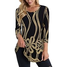 BAISHENGGT Womens 3/4 Sleeve Round Neck Tunic, A-Line Casual Blouse