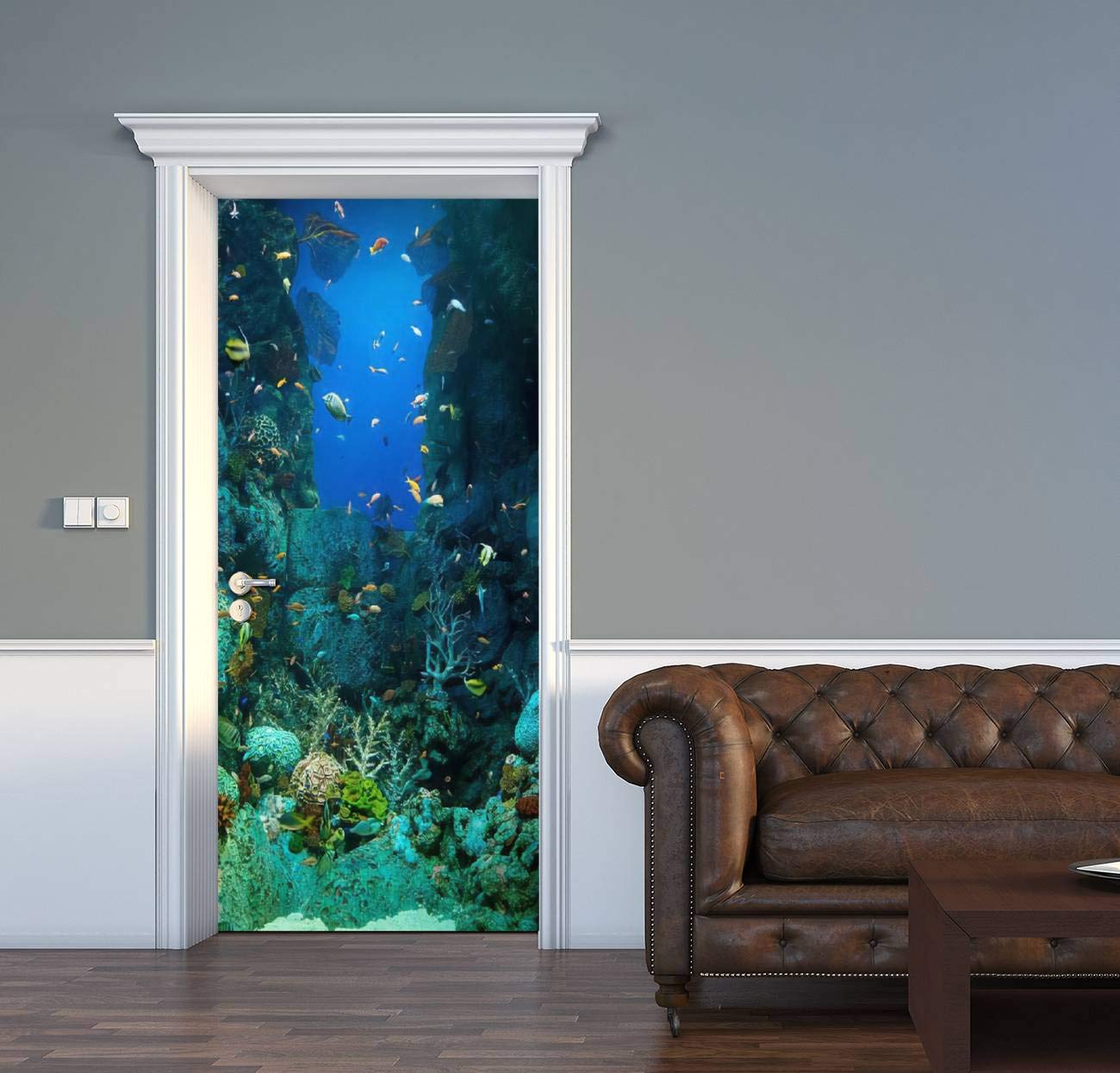 AceChicDoor Decal sentosa Aquarium Tropical Getaway 3D Door Sticker Removable Self Adhesive Vintage Wall Decal Mural Wallpaper for Home Decor 30.3" W x 78.7" H