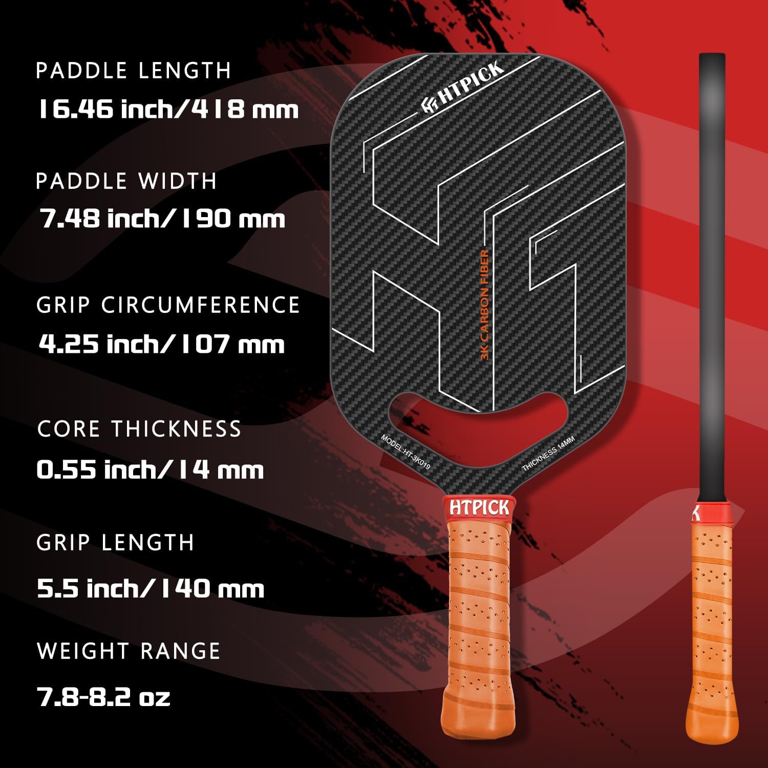 Pickleball Paddles, 3K Raw Carbon Fiber Pickleball Paddle with 14mm Thickness PP Honeycomb Core and Aero Throat, Designed for Unmatched Control and Added Power - Image 2