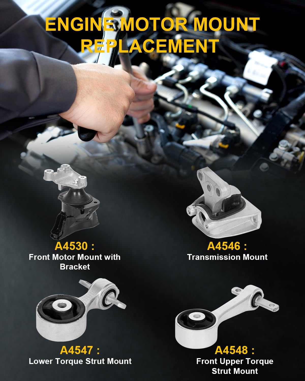 OCPTY Engine Motor and Transmission Mount and Torque Strut Mount Set Compatible for Honda Civic 2006 2007 2008 2009 2010 L4 1.8L # A4530 A4547 A4548 A4546 4PCS