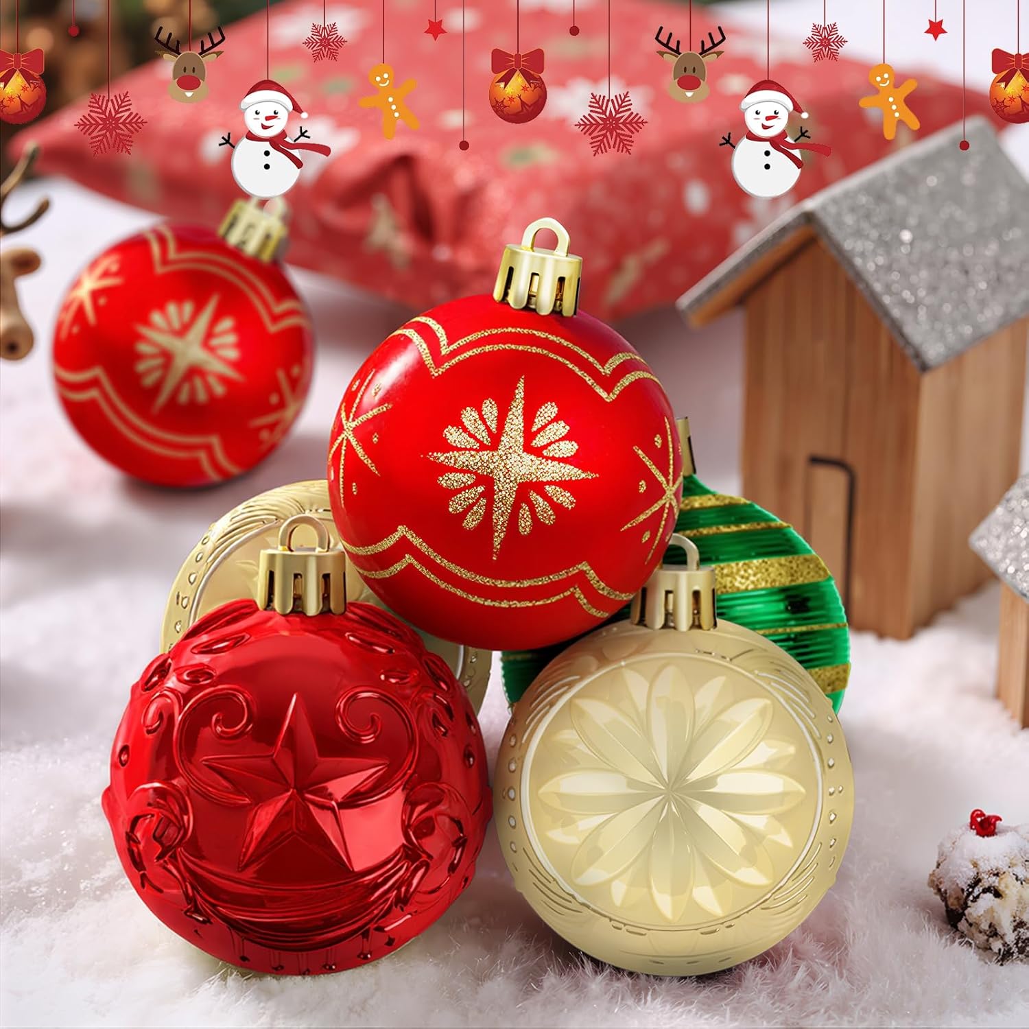 82PCS Christmas Balls Ornaments, Ornaments with Hanging Strings for Christmas Tree Decorations, Delightful Xmas Decorations for Holiday, Party, Shatterproof Plastic Decor(Green, Red & Gold)