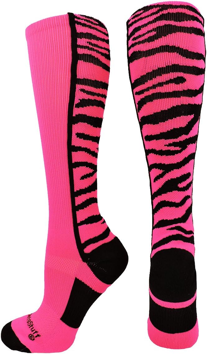 MadSportsStuff Crazy Socks with Safari Tiger Stripes for Softball Baseball Boys Girls Women Men Youth Adult Kids Over Calf