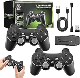 Retro Game Console with Dual Wireless Controllers, Plug-Play Video Game Sticks, Built-in 10000+ Classic Games, 64GB, HDMI Video Game Console, 9 Classic Emulators for TV, Gifts for Adults and Kids