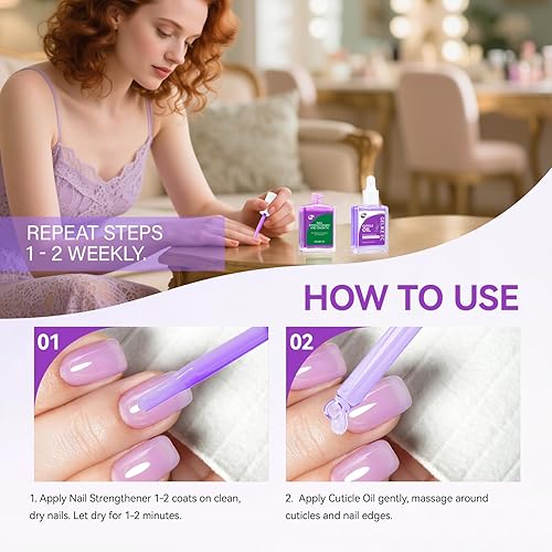 Miniatura 7 de Gelike EC Kit de uñas para principiantes tratamiento de crecimiento de esmalte de uñas morado fácil de usar y aceite de lavanda para uñas delgadas y