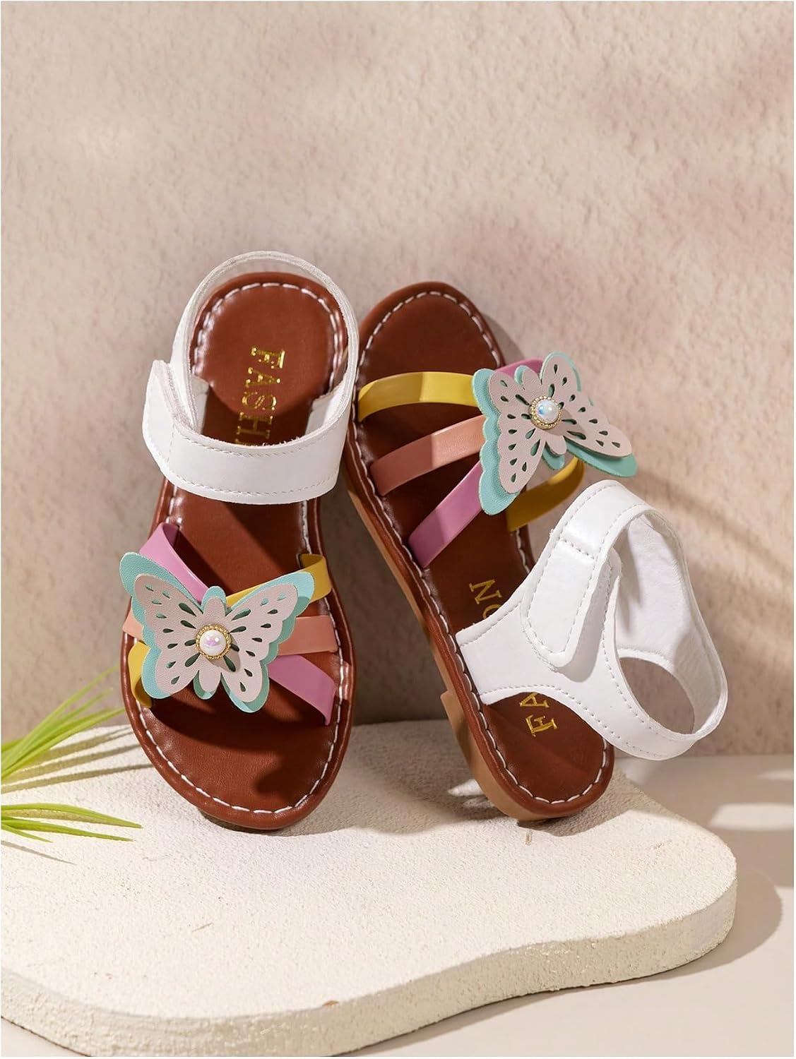 GORGLITTER Girl's Dress Sandals Butterfly Pearl Cute Summer Dressy Flat Sandals Beach Wedding Party Open Toe Slides Shoes