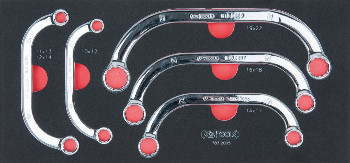 KS Tools 783.2005 - Module de clés polygonales demi-lunes - Pour servantes et établis - Empreinte des outils découpée au laser - Mousse imputrescible - 5 pièces
