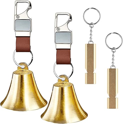 Pacify 2" Loud Bear Bell with Whistle for Hiking, 3 in 1 Solid Brass Bear Bells with Emergency Whistle and Carabiner for Survival, Hiking, Camping,