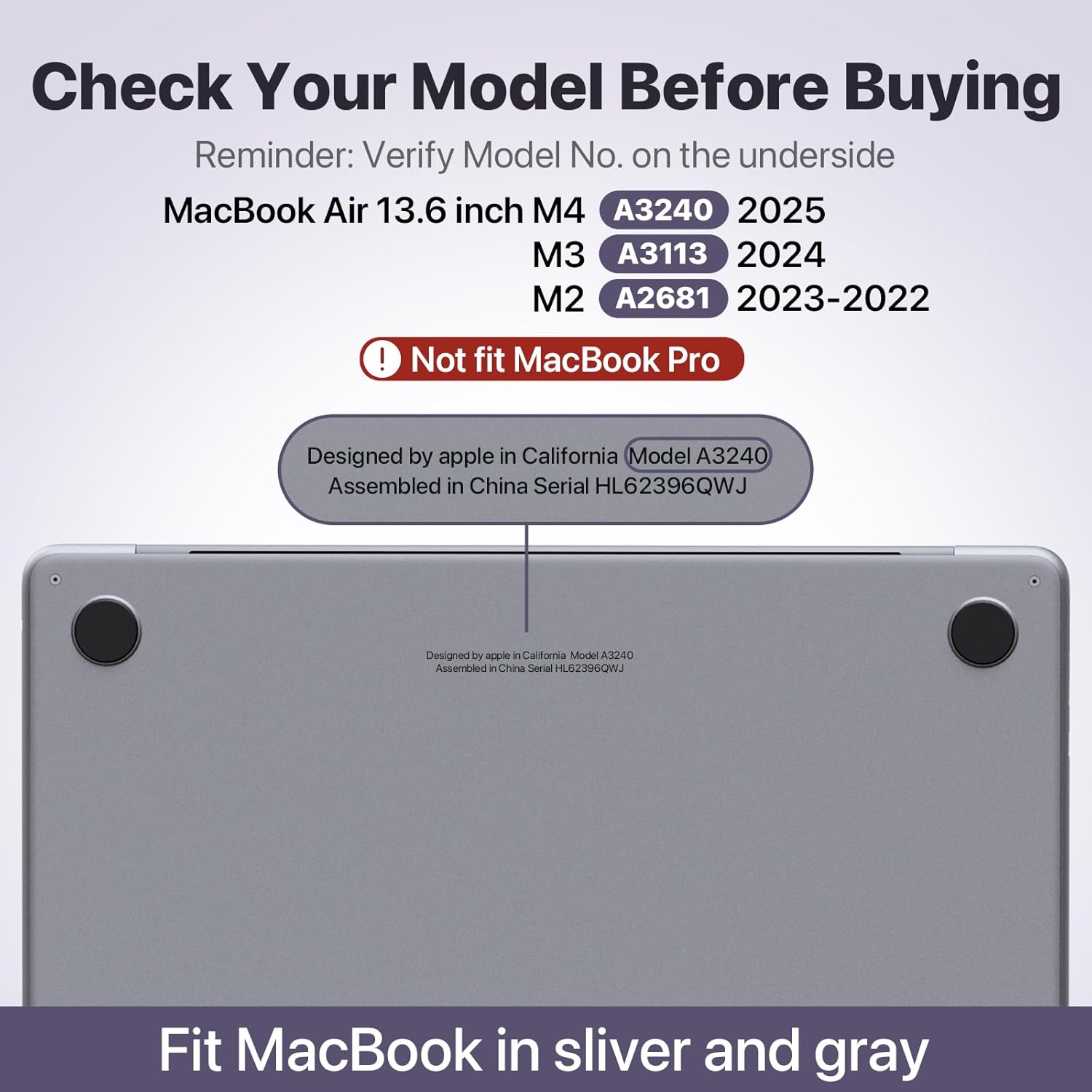 compatible with macbook air 13 inch case, crystal clear shell, fits 2022-2026 m5/m4/m3/m2 models a3240 a3113 a2681, color-matched transparent design for all macbook air 13.6 inch crystal purple