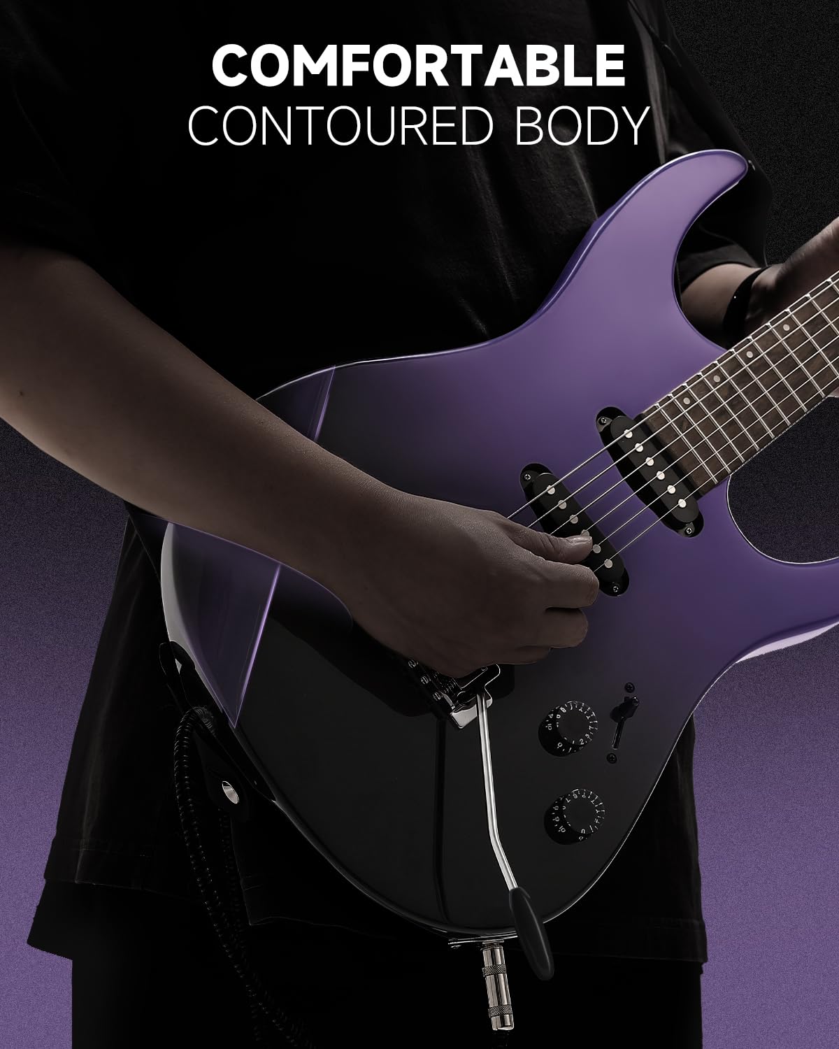 Donner DMT-66 39 Inch Full Size E-Gitarre für Anfänger, Starter E-Gitarren-Set mit Tasche Purplish Black