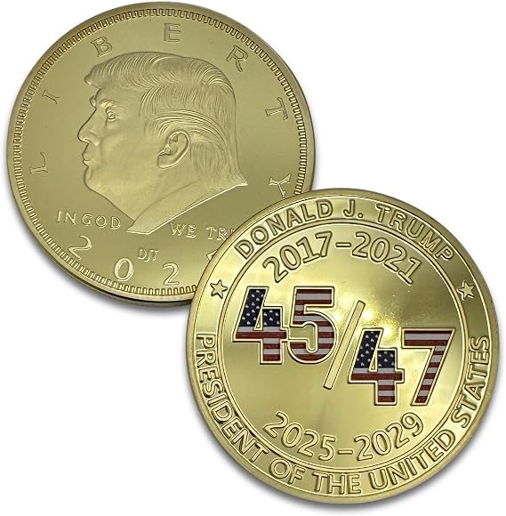 Donald Trump Collectible 45 47 Gold Challenge Coin 24kt Gold Plating with Colorized 45 47 with USA Colors - Large Size 45mm x 3mm with Protective case