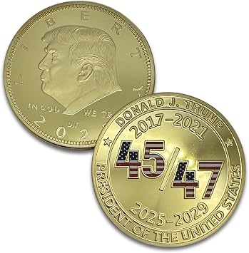Donald Trump Collectible 45 47 Gold Challenge Coin 24kt Gold Plating with Colorized 45 47 with USA Colors - Large Size 45mm x 3mm with Protective case