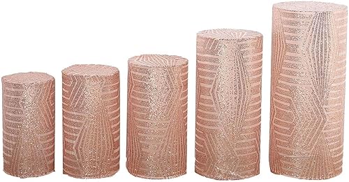 Vista 141 de Efavormart - Juego de 5 fundas de soporte para caja de exhibición cilíndrica de elastano, color negro, fundas elásticas para pilar de pedestal, 160