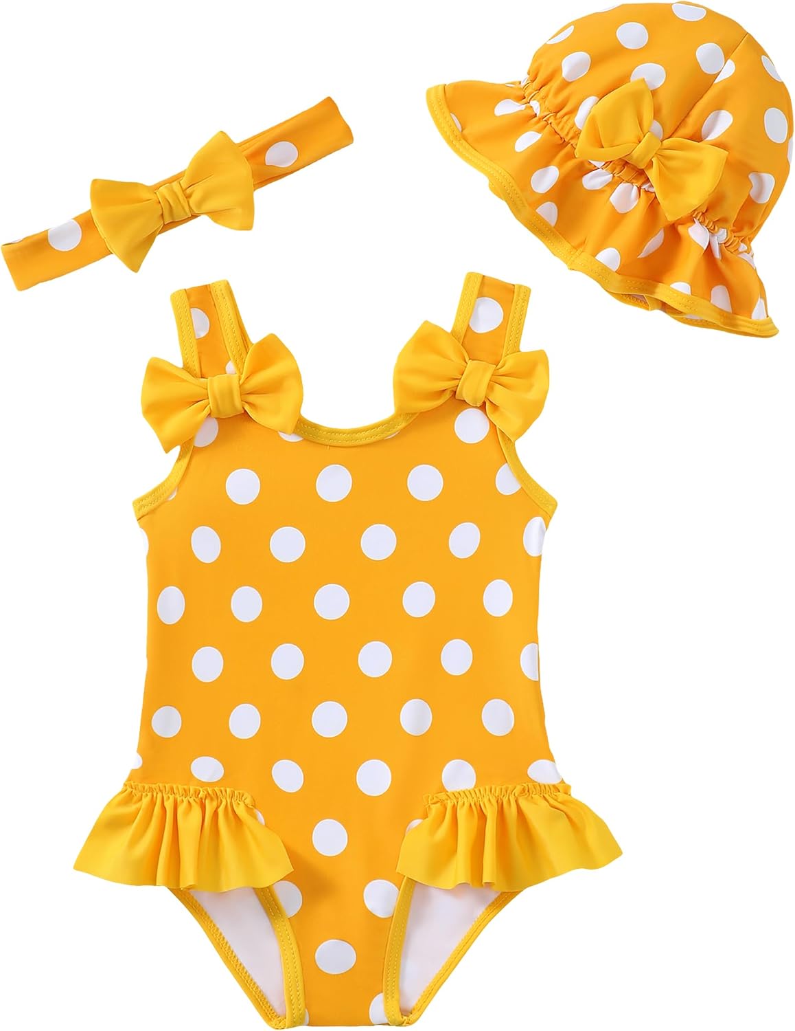 SODLON Baby Girl Swimsuit Infant One-Piece Bathing Suit Cute Summer Beach Tankini Bikini Ruffle Bow Toddler Swimwear with Hat