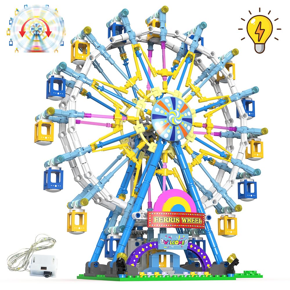 Benuefe Upgrade Rotating Ferris Wheel Building Blocks Set Toys for Kids with Light Carnival Amusement Park Construction Kits Birthday Halloween for Boys Girls?813pcs?