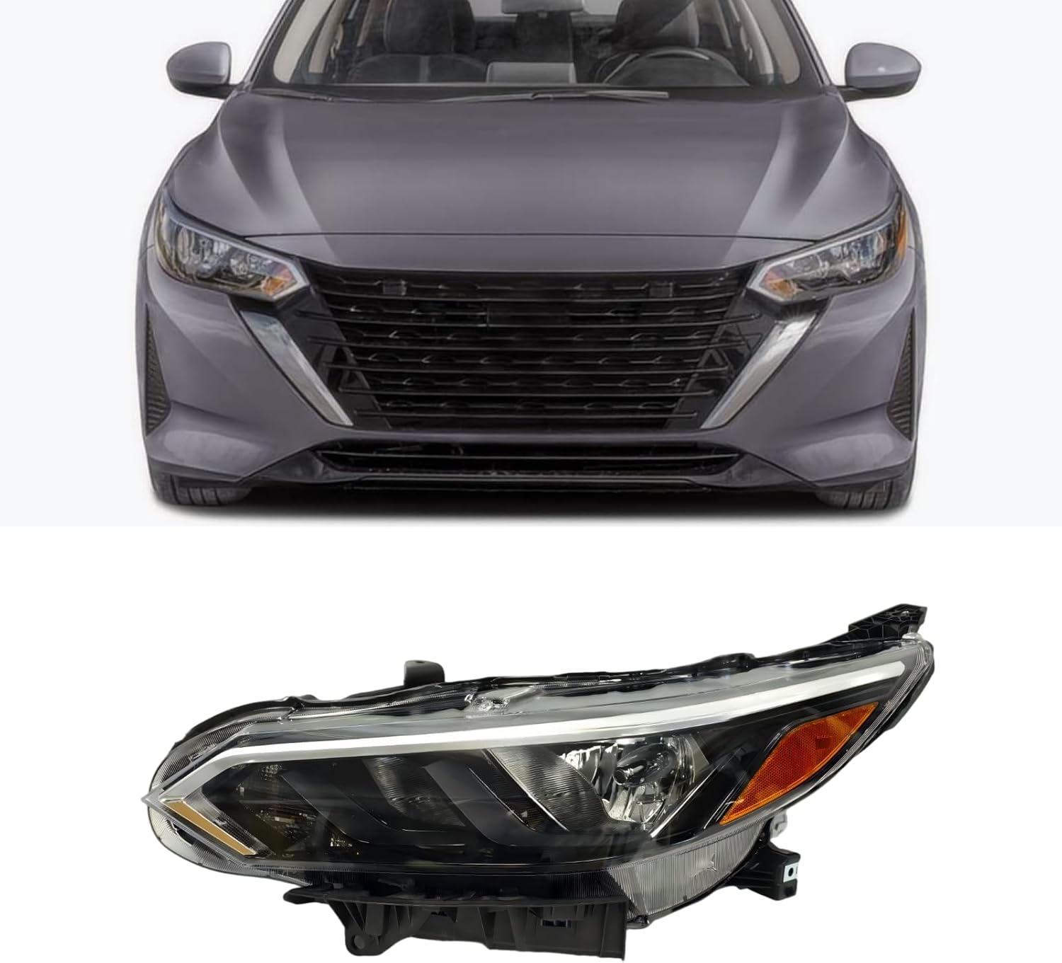 Headlight Fit for Nissan 2024-25 Sentra S/SV Premium Headlamp Assembly Halogen Left Driver LH AM-ST24A01-1L LOW
