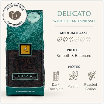 Filicori Zecchini Italian Espresso Beans Medium Roast Arabica & Robusta Blend Italian Coffee Beans Low Acidity, Slow Roasted Whole Bean Coffee, Rich Flavors Delicato 2.2lb Bag