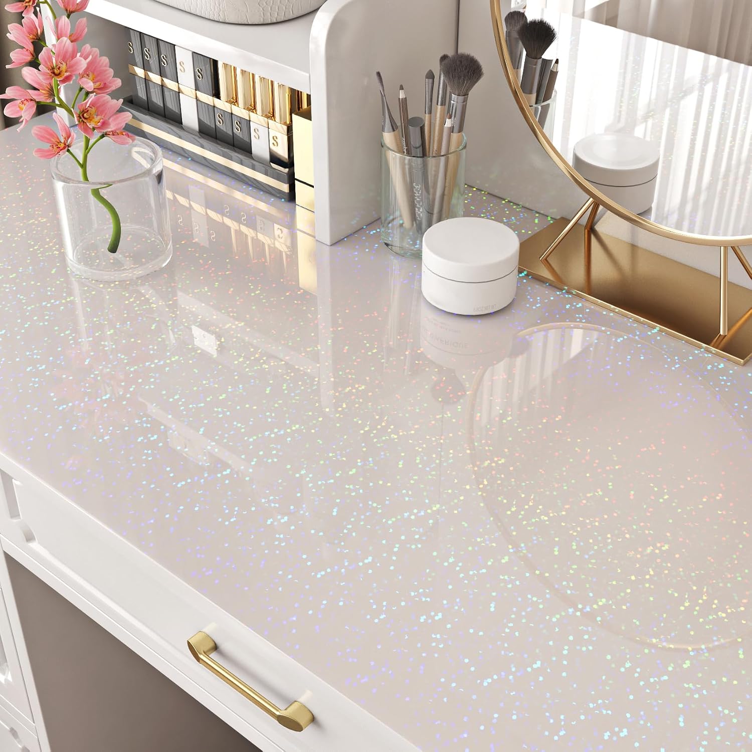 Yenhome Self-Adhesive Laminating Sheets Holographic Sticker Paper with Micro Dots 11.8"x10ft Iridescent Reflective Shimmery Dot Design Waterproof Holographic Film Adhesive Film for Cricut Home Décor image 3
