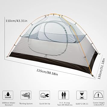 Bessport Camping Tent 2 Person Tent and Bessport Tent Footprint Tent Waterproof Camping Tarp with Drawstring Carrying Bag for Picnic, Hiking and Other Outdoor Activities