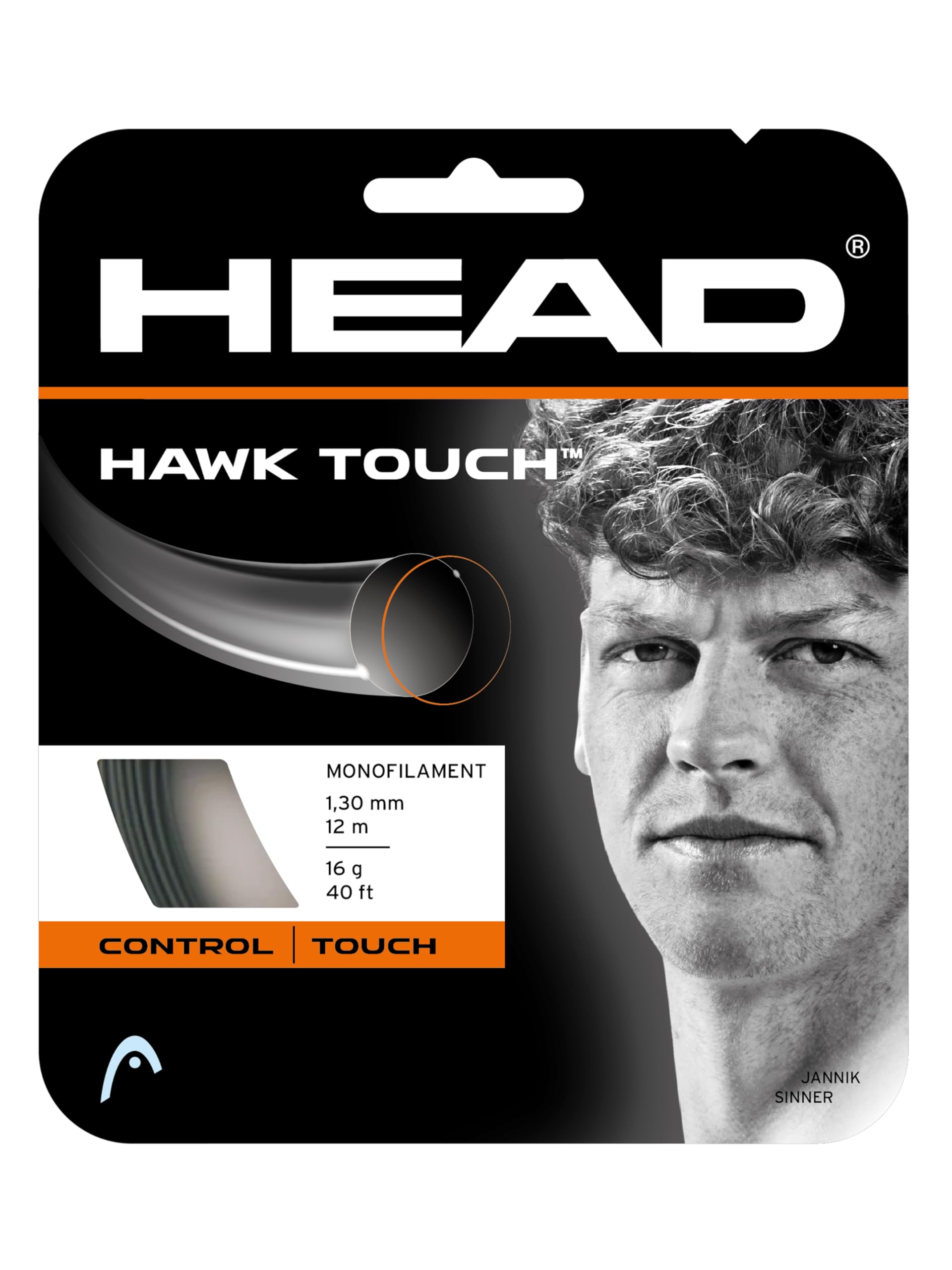 HEAD Hawk Touch Tennis Racket String 40' Set - Monofilament Racquet String, 16 Gauge, Anthracite