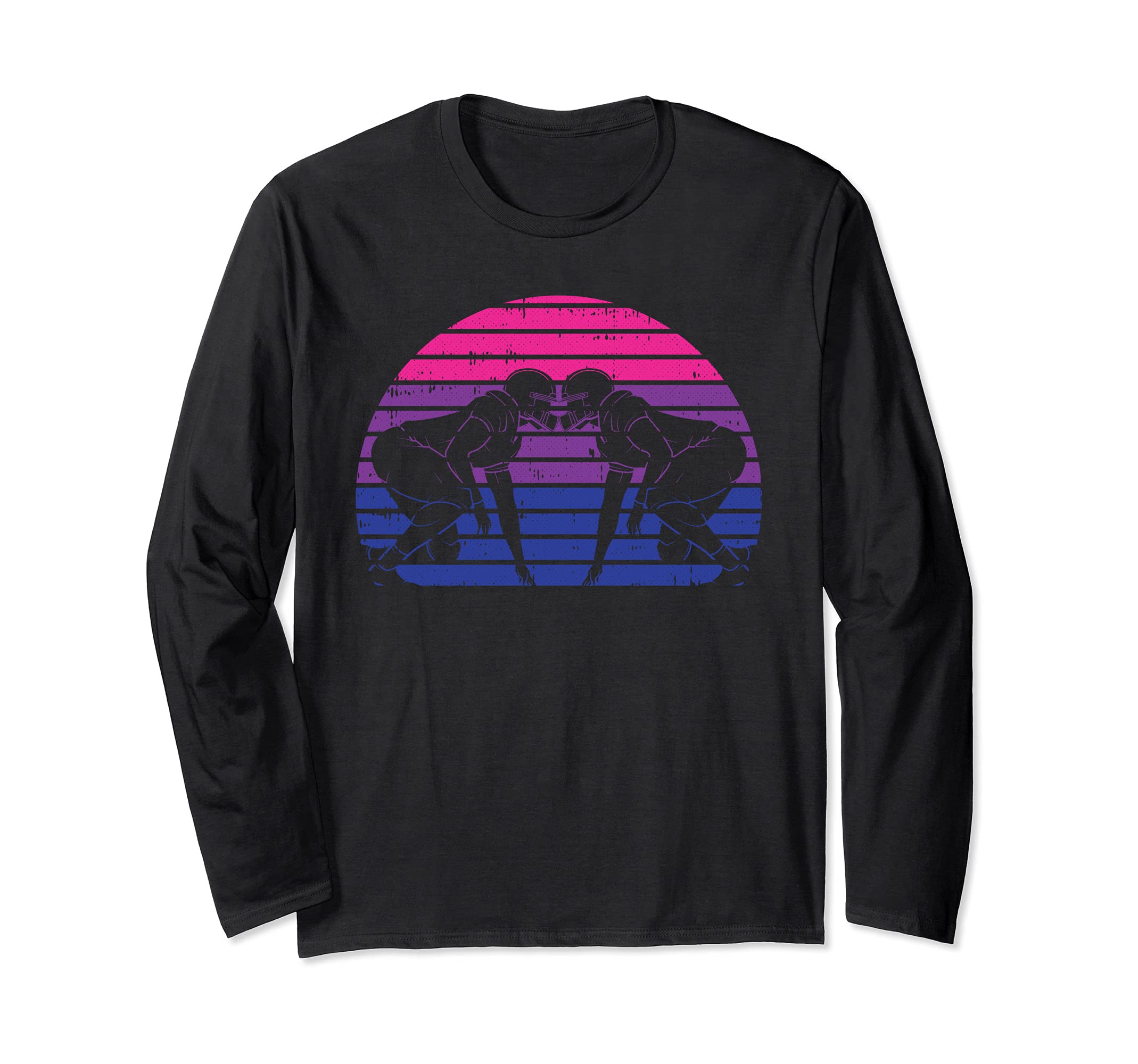 Football Player LGBT-Q Retro Bisexual Pride Rugby Sport Fan Long Sleeve T-Shirt, Black