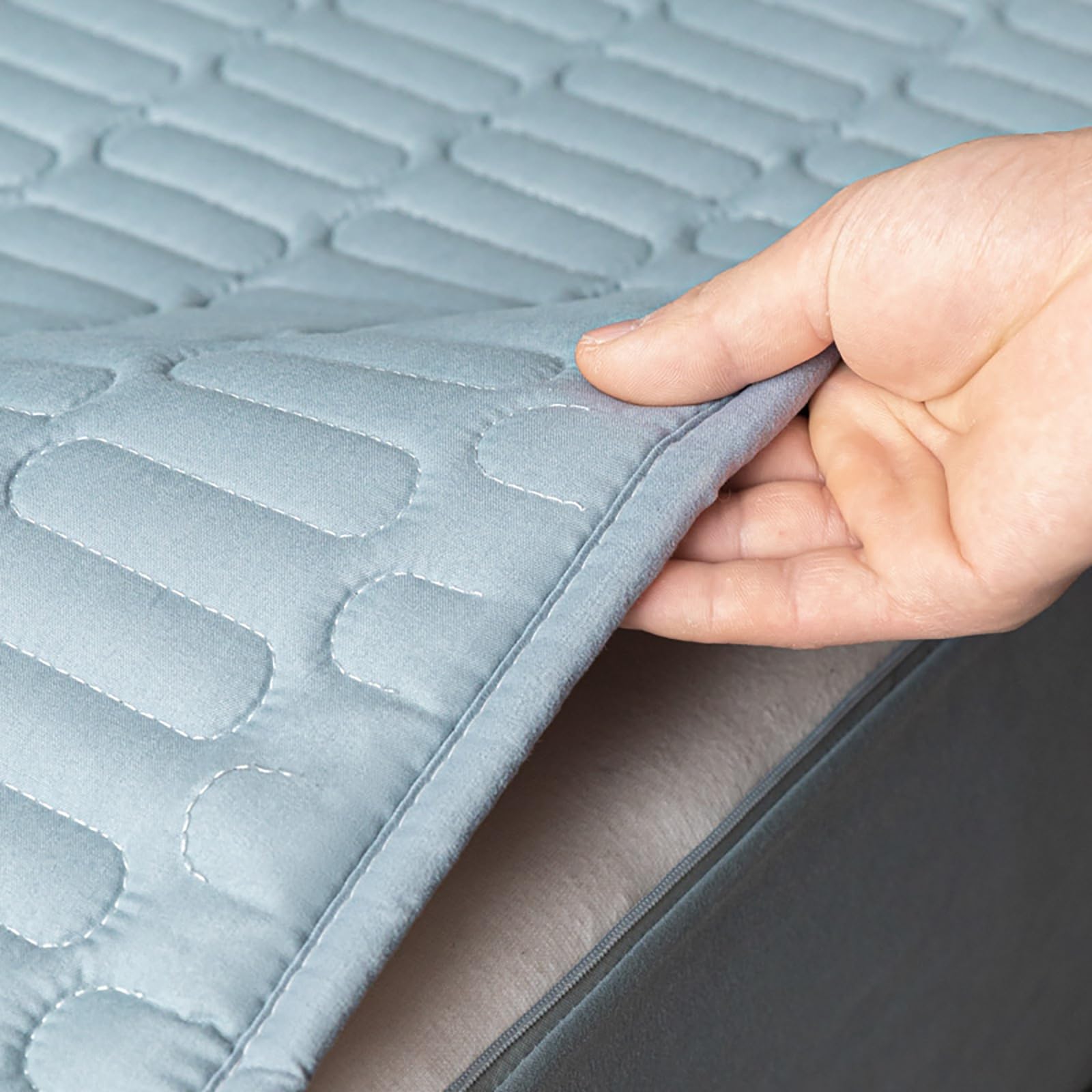Cubrecolchón Acolchado 6 Lados Totalmente Envolvente con Cremalleras, Funda de Colchón Transpirable y Lavable Extraíble, Diseño Ajustable Sin Función Impermeable(Azul,180x210x20cm)