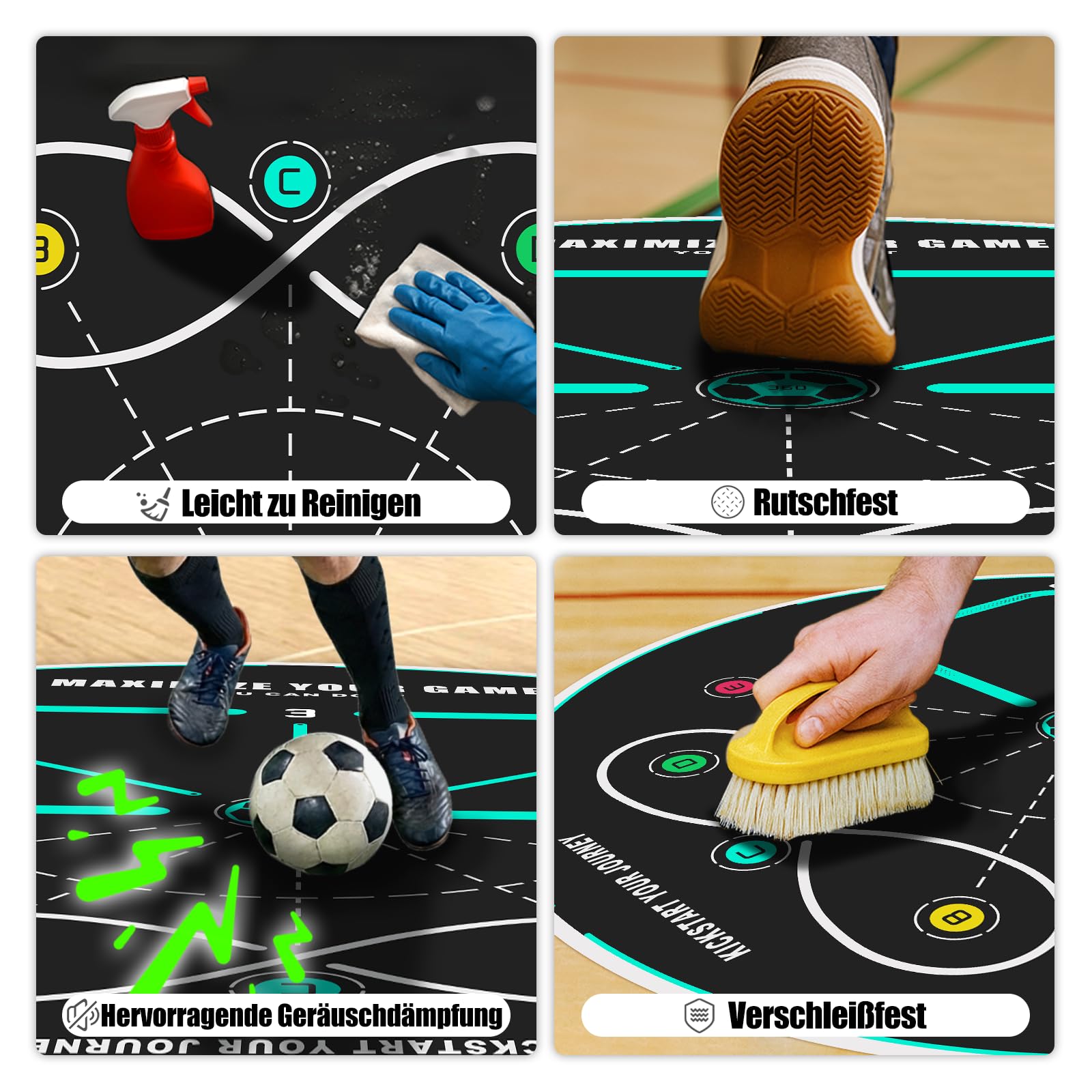 360° Fußball Trainingsmatte Kinder & Erwachsene – Rutschfeste Geräuscharme Fußballmatte für Ballkontrolle, Koordination, Agility & Footwork Training, Fußball Trainer für Indoor & Outdoor