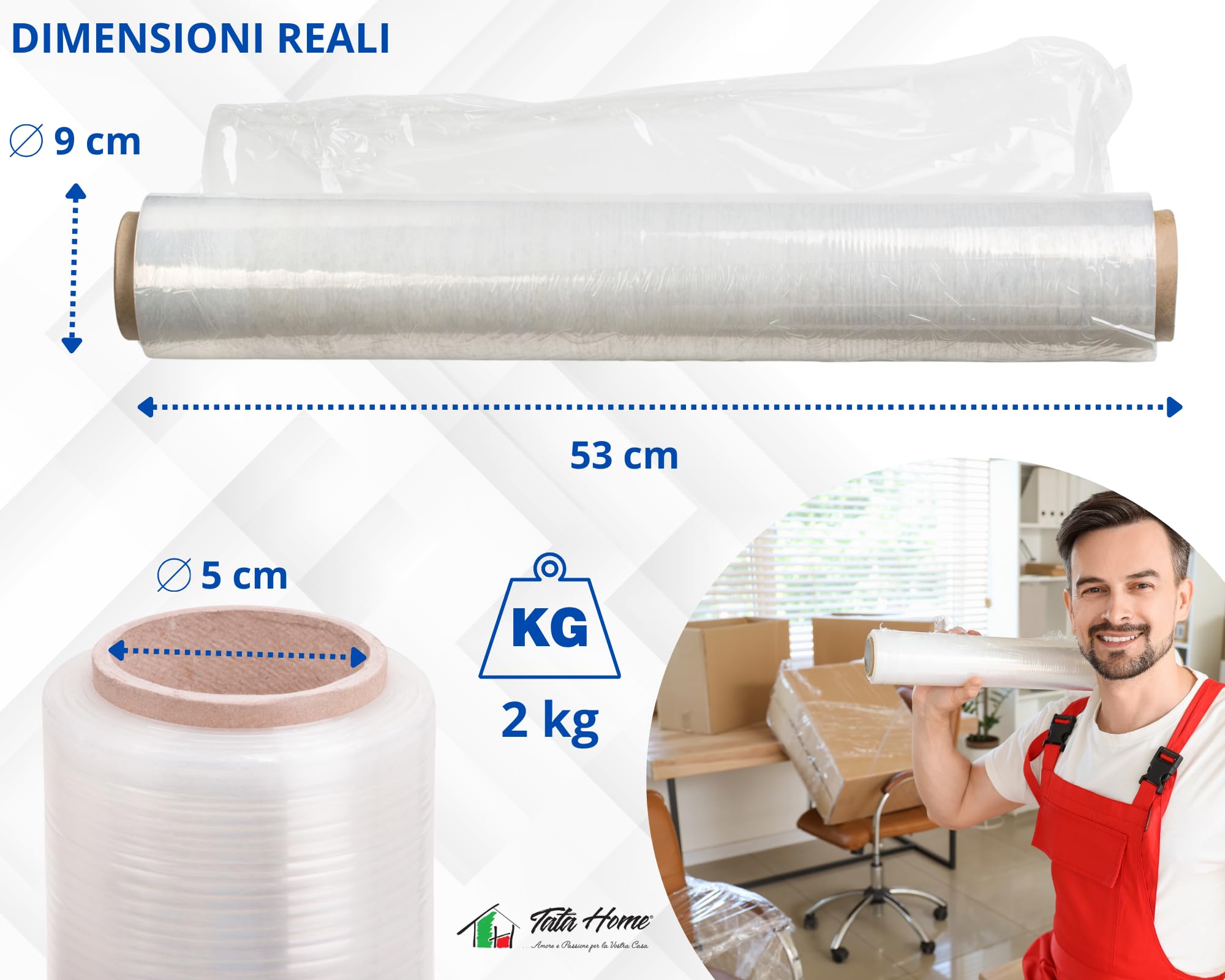 Set 6 pezzi Film Estensibile Pellicola per Imballaggio Multiuso Resistente Estensibile Autoadesiva da Imballaggio per Spedizioni e Trasloco Made in Italy Rotolo 50x160 MT Colore Trasparente