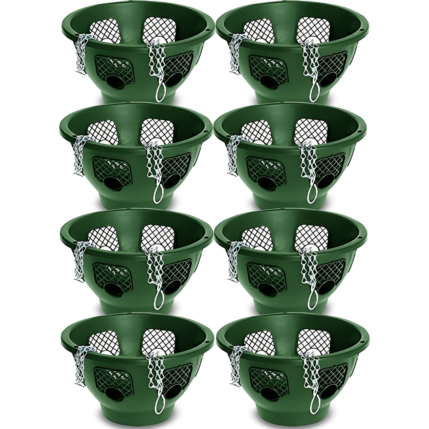 Easy Fill Set of 8 Hanging Basket - Original Easy Fill Hanging Plant Pots - 12 Inches Green Hanging Planters for Balcony, Indoor, or Outdoor - Plastic Hanging Basket for Herb, Flowers, or Plants