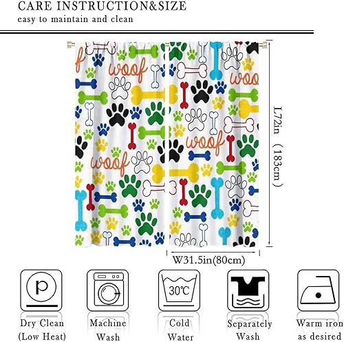 Miniatura 190 de Cortinas opacas con estampado de patas de perro, estampado de patas de perro y huesos, tratamiento de ventana, cortinas con aislamiento térmico