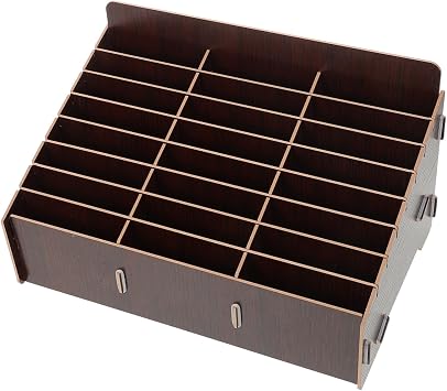 24grids Wooden Mobile Phone Storage Box Compartments Multi-cell Phone Organizer for Office and Classroom Desktop Management for Tidy Spaces