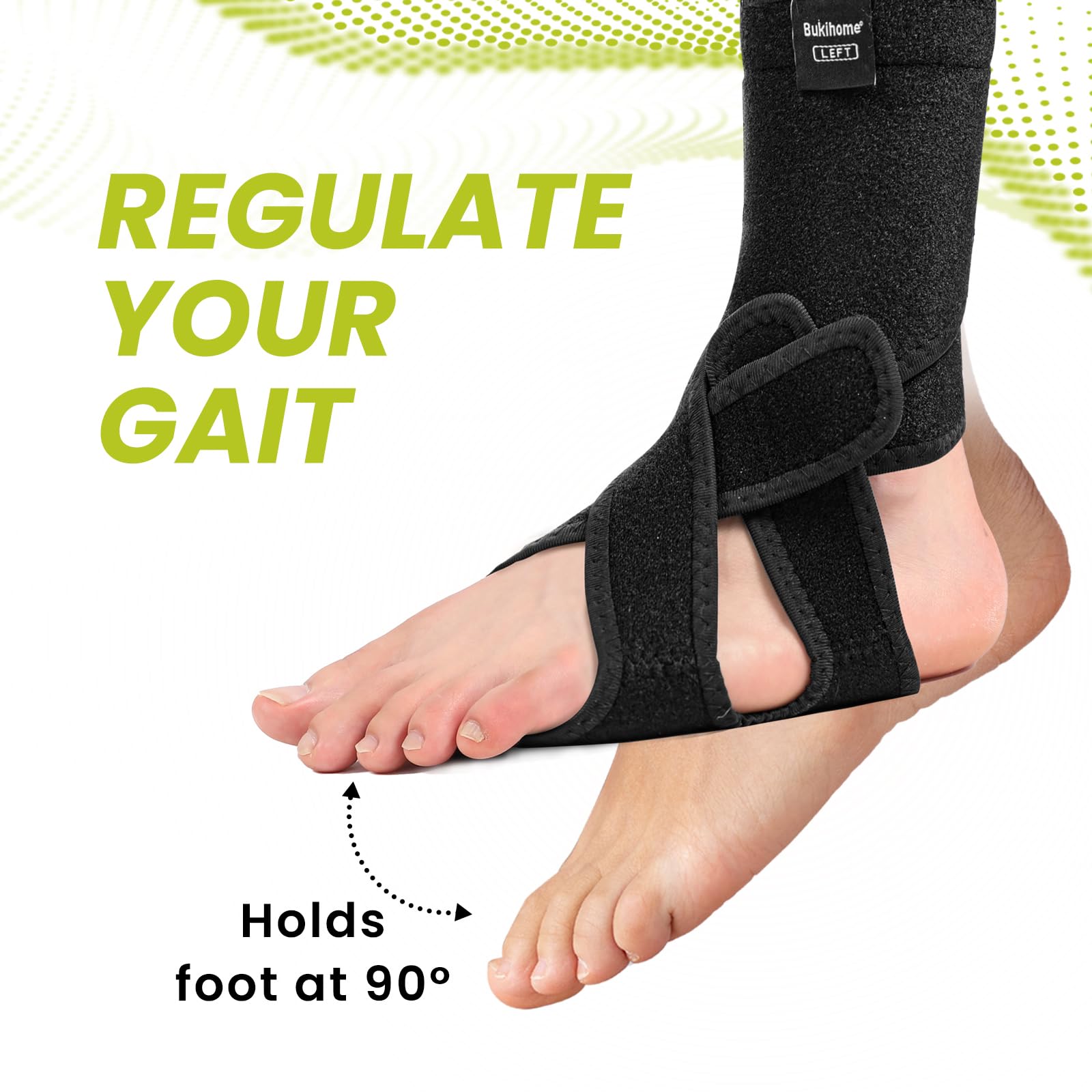 Bukihome AFO Orthèse de pied réglable pour marcher avec des chaussures, des chaussettes ou pieds nus - Soulage la chute du pied, la fasciite plantaire, les accidents vasculaires cérébraux et la