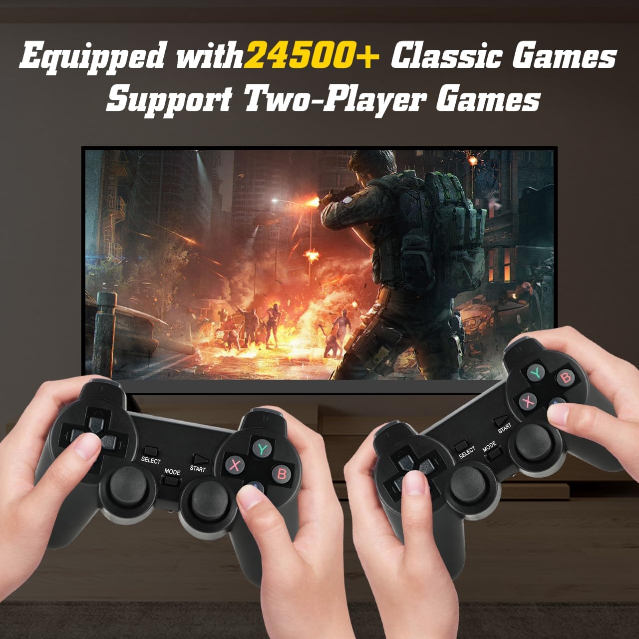 Retro Game Console, Wireless Retro Game Console, 24500+ Games Built-in, Plug and Play Video Games, 4K HDMI Output, 9 Emulators, Dual 2.4GHz Wireless Game, Black — view 2
