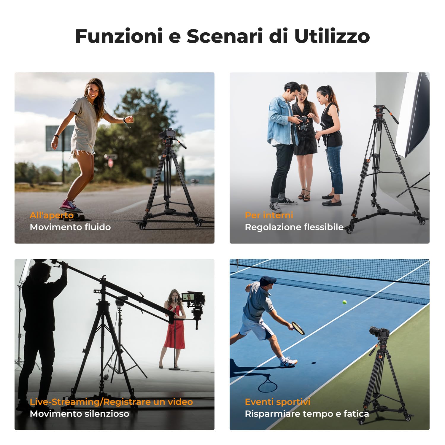 K&F Concept Heavy Duty Tripod Dolly, Carrucola per Treppiede Fotografica Universale con Ruote in Gomma da 3 inch e Gambe Regolabili e Borsa di Stoccaggio per Fotocamera e Videocamera, Max Carico 20kg