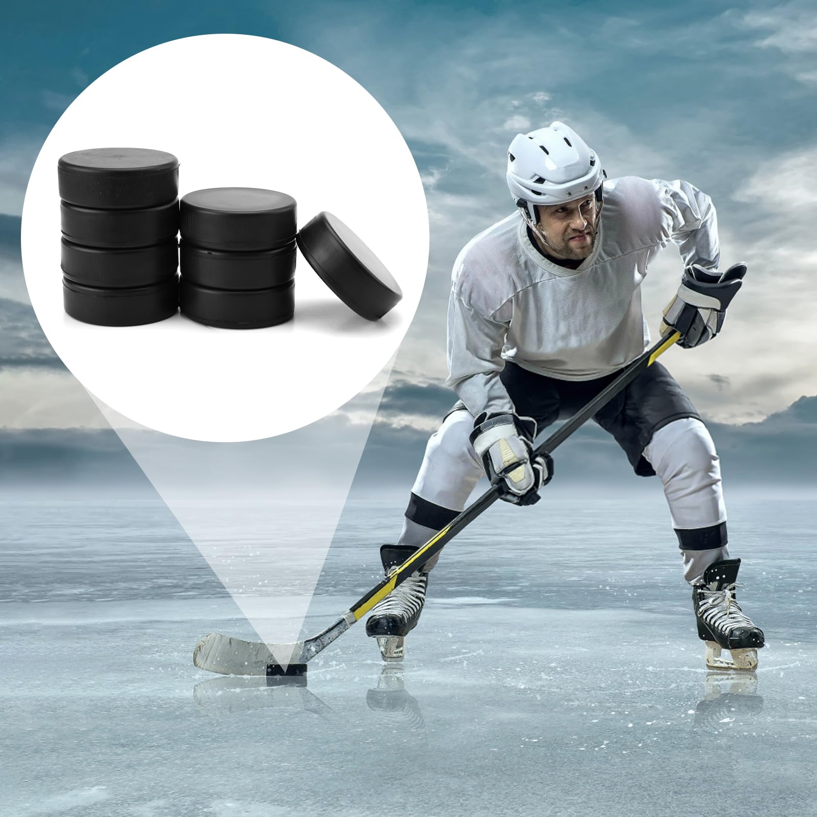 BRISKORE Lot de 8 palets de hockey sur glace, palets de hockey de sport, palets d'entraînement en caoutchouc léger en mousse pour exercice et entraînement classique