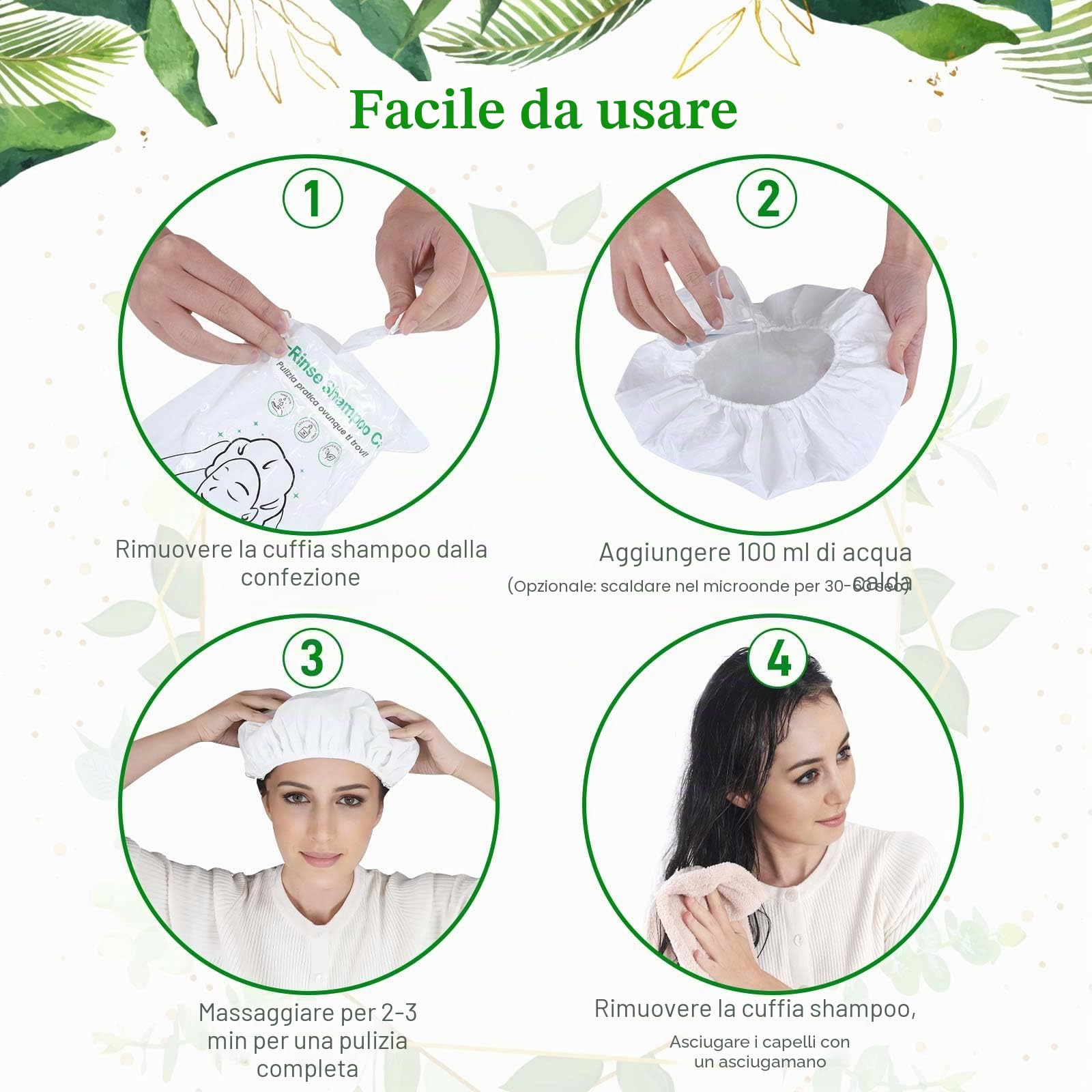 Cappelli per shampoo senza risciacquo, cappelli da doccia per lavaggio dei capelli per anziani e pazienti costretti a letto, cappelli da doccia senza risciacquo per dopo-intervento chirurgico