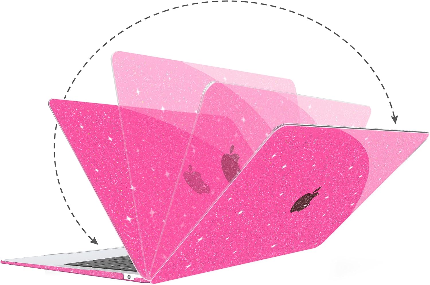 G JGOO Compatible with MacBook Air 13 inch Case 2022 2021 2020 2019 2018 Release M1 A2337 A2179 A1932 Touch ID, Glitter Plastic Hard Shell Case + Keyboard Cover + Screen Protector, Sparkly Hot Pink