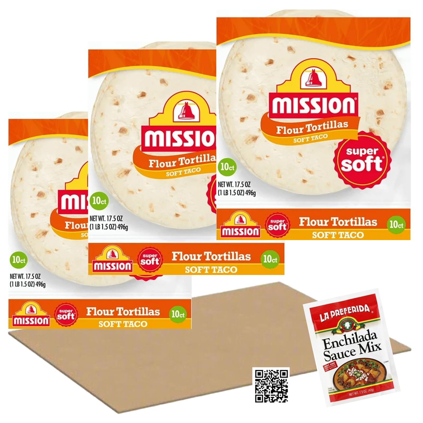Mission Burrito Flour Tortillas, Large Size, 10 Count, Trans Fat Free (Pack of 3) 30 Large tortillas total, 1 1.5oz La Preferida Enchilada sauce mix, and magnetic re-ordering code