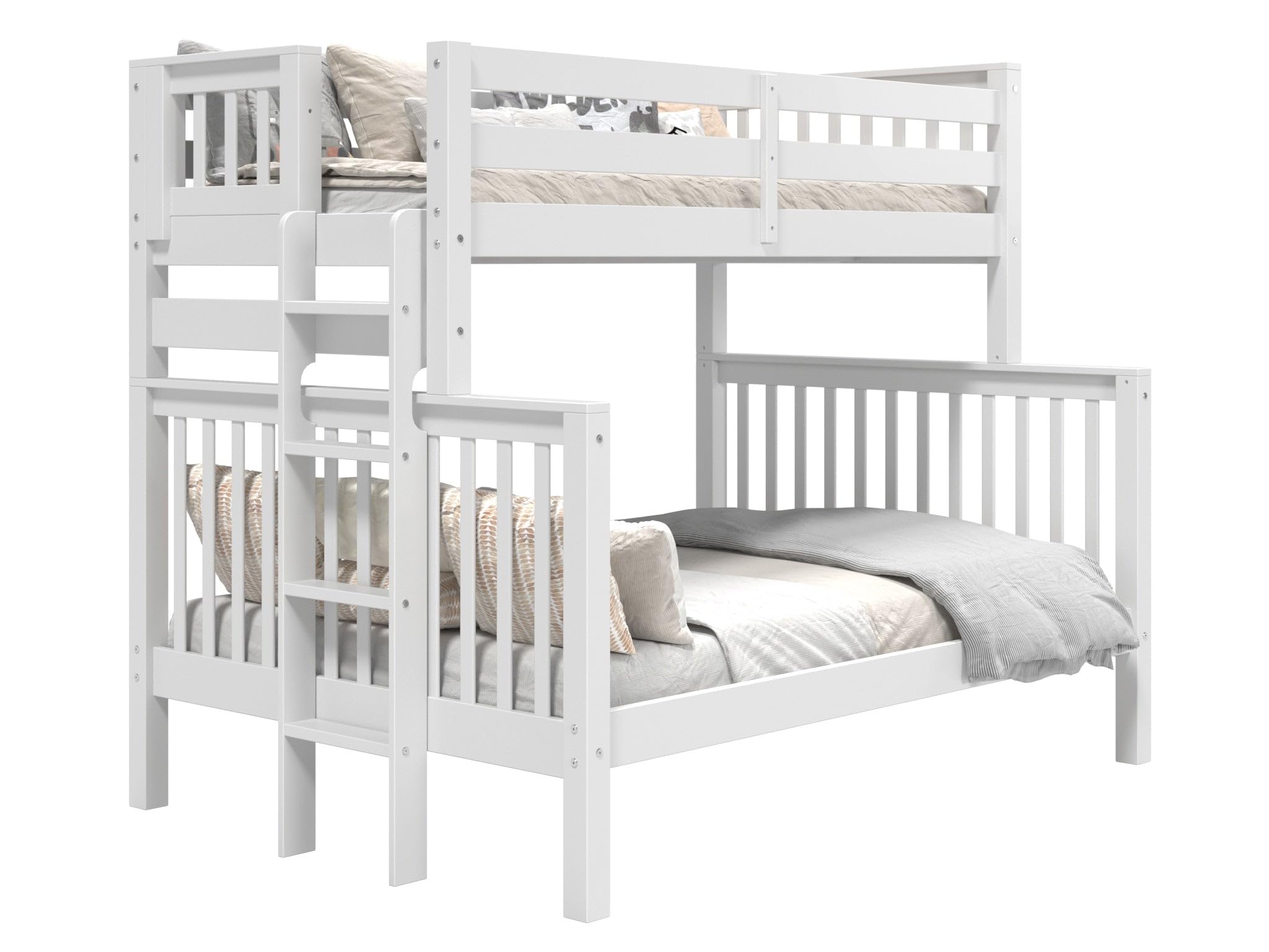 Literas de tamaño individual sobre cama matrimonial, estilo misión con escalera final, color blanco 4