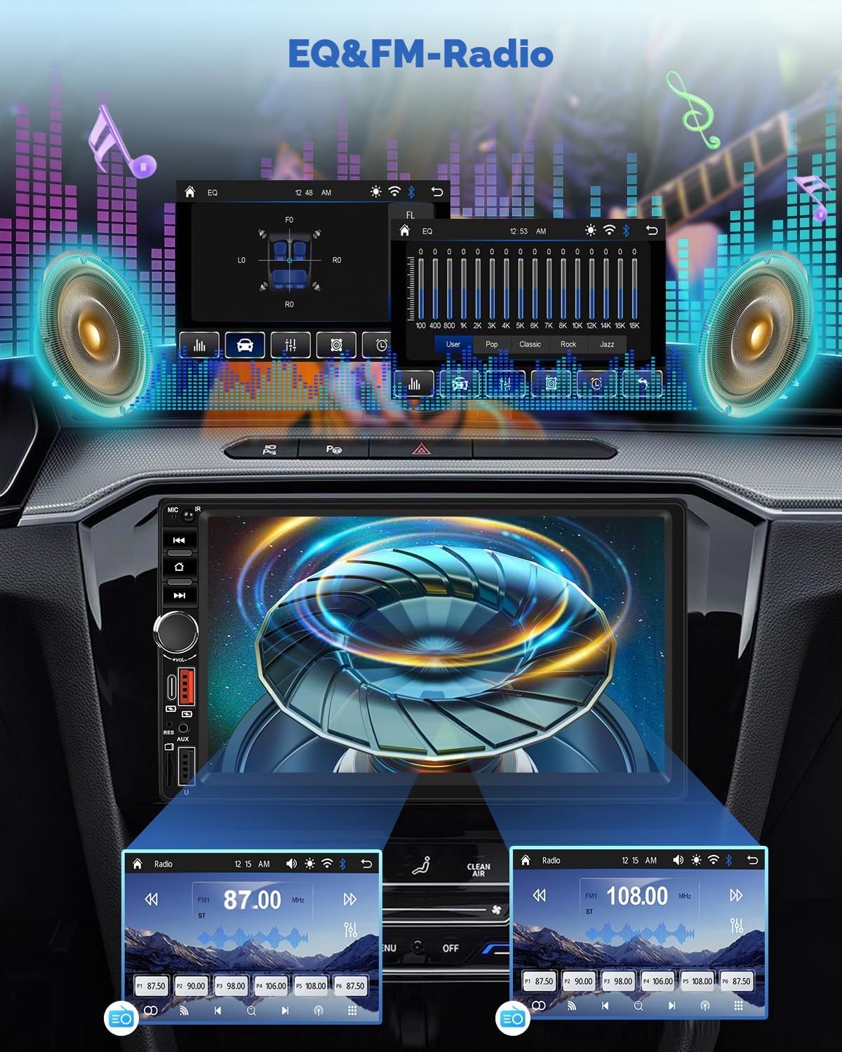 NHOPEEW 2-Din-Autoradio mit Wireless CarPlay & Android Auto – 7-Zoll-Touchscreen-Radio mit Lenkradsteuerung, Spiegelverknüpfung + Rückfahrkamera