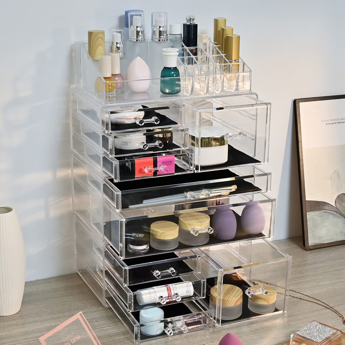 Wymess Makeup Organizer,Large Clear Acrylic Makeup drawers Cosmetic Makeup and Jewelry Storage Case Display Box With 10 Large Drawers,Great for Bathroom, Dresser, Vanity and Countertop