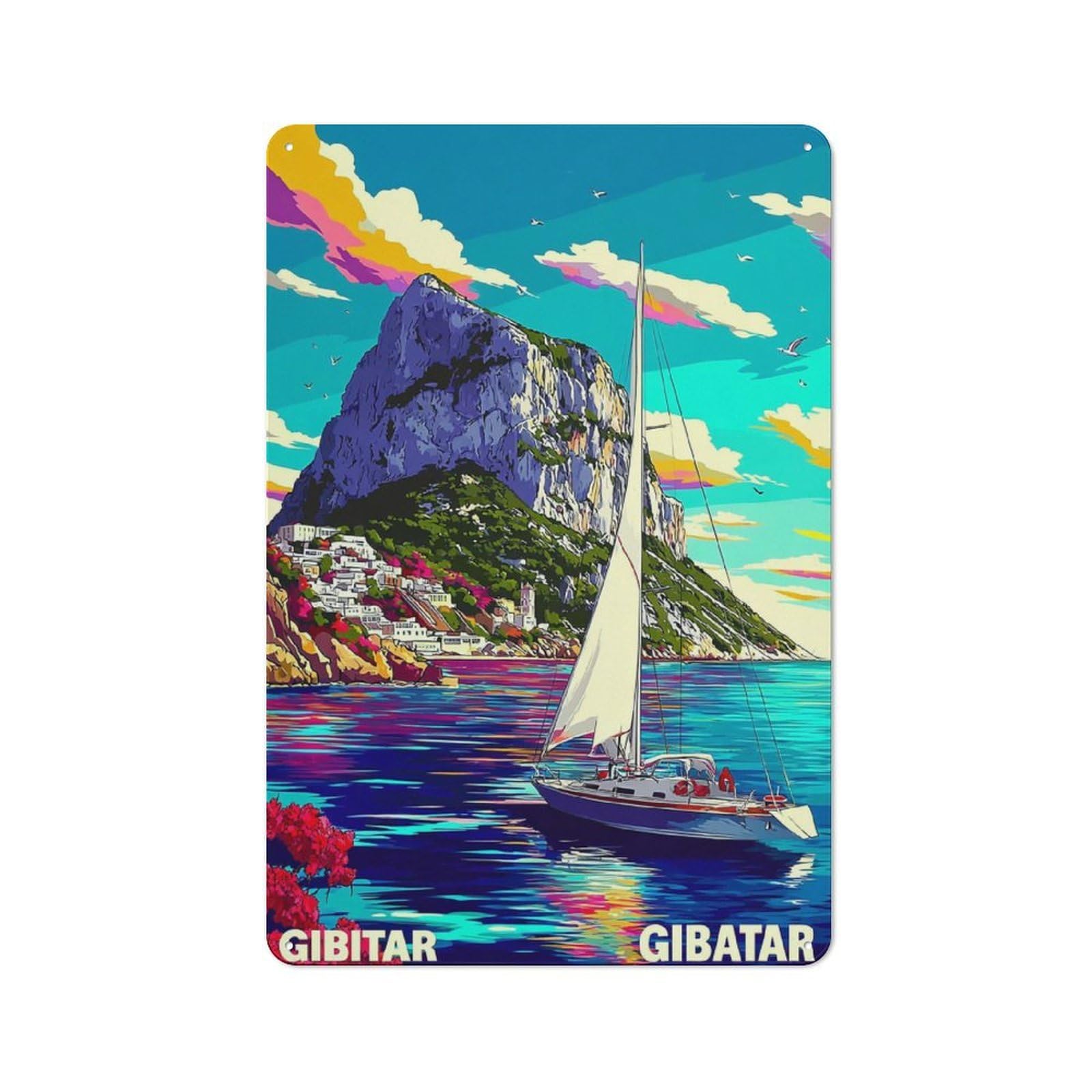 Junmoney Gibraltar Sailing Serenity Rustic Metal Wall Sign 30X20cm Featuring For Pub Or Café, For Vintage Wall Decor Fans, For Metal Sign Collectors