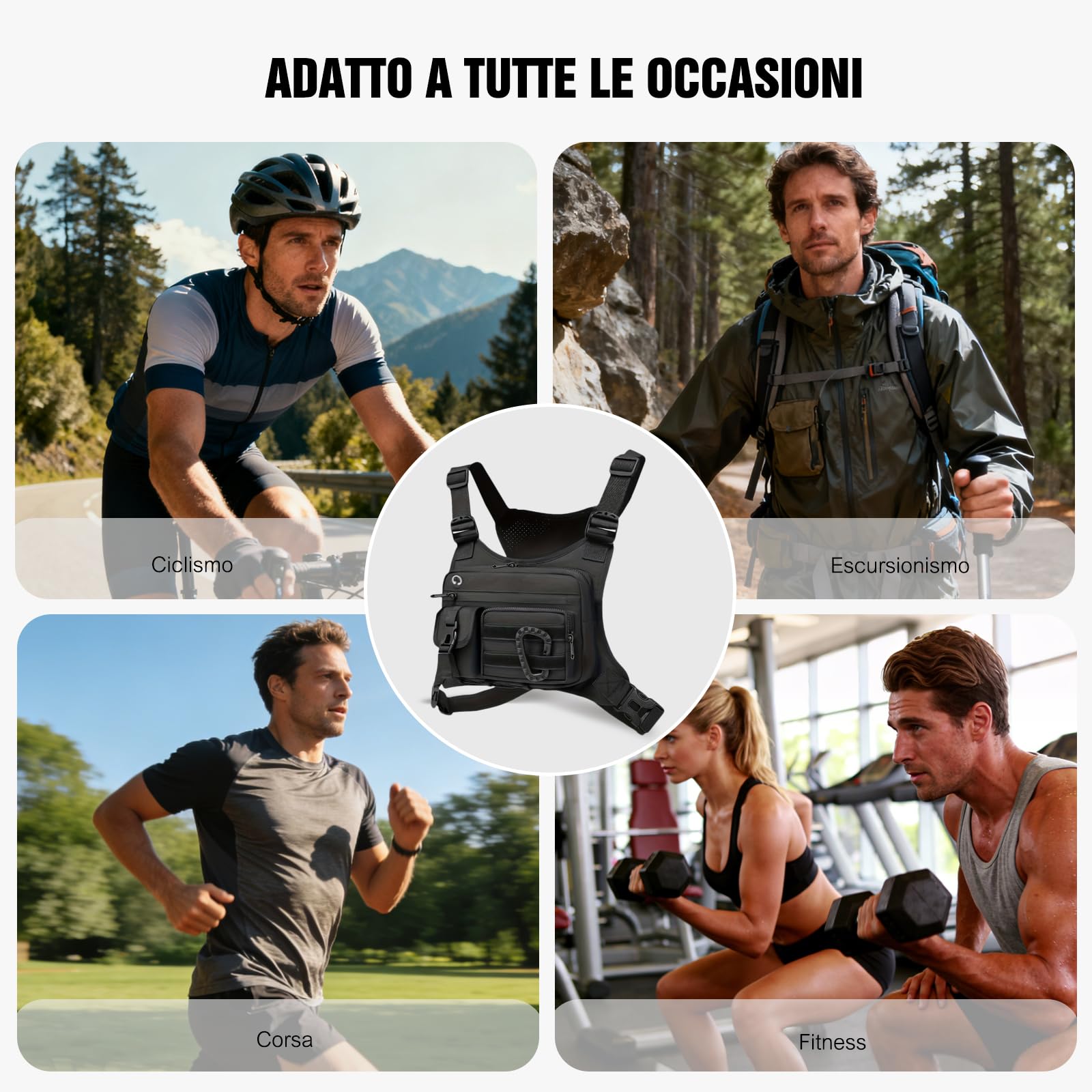 FANDARE Borsa Gilet Da Corsa Anteriore Antifurto Zaino Monospalla Borsa a Tracolla da Ascella per Uomo Donna Borsello Doppia Borsa a Spalla per Trekking Ciclismo Viaggio Moto EDC Zainetto